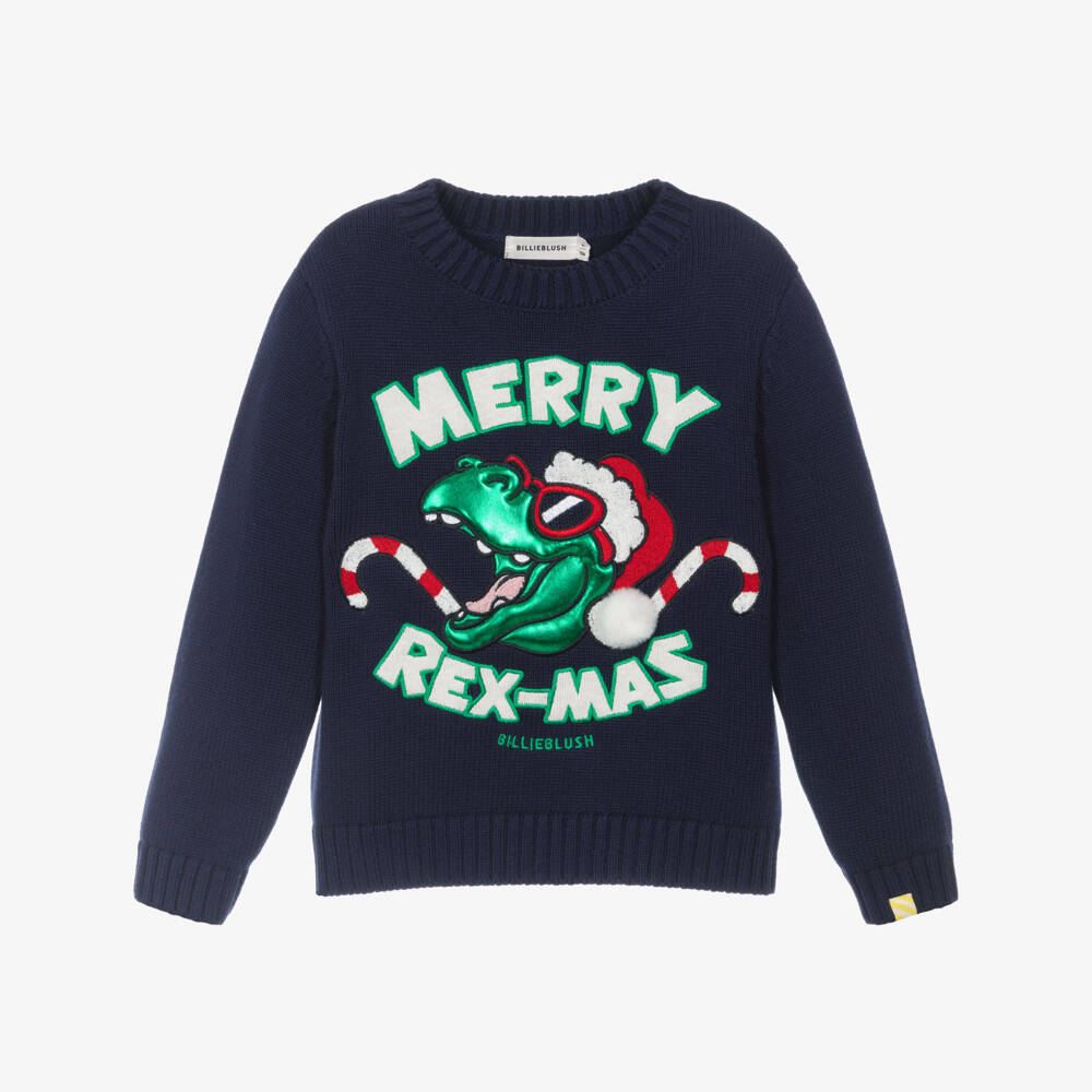 Billieblush-Boys Navy Blue Merry Rex-Mas Sweater | Childrensalon
