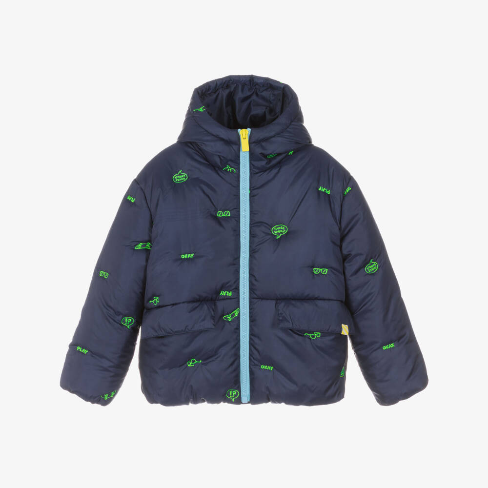 Billieblush-Boys Navy Blue Padded Jacket with Embroidered Motifs | Childrensalon