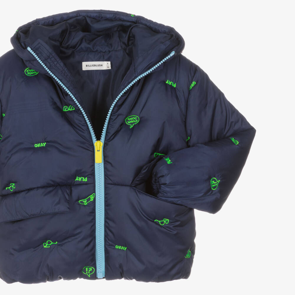 Billieblush-Boys Navy Blue Padded Jacket with Embroidered Motifs | Childrensalon