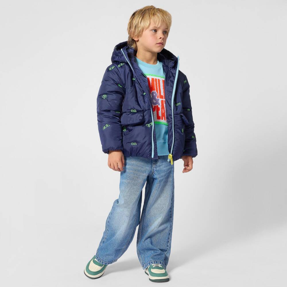 Billieblush-Boys Navy Blue Padded Jacket with Embroidered Motifs | Childrensalon