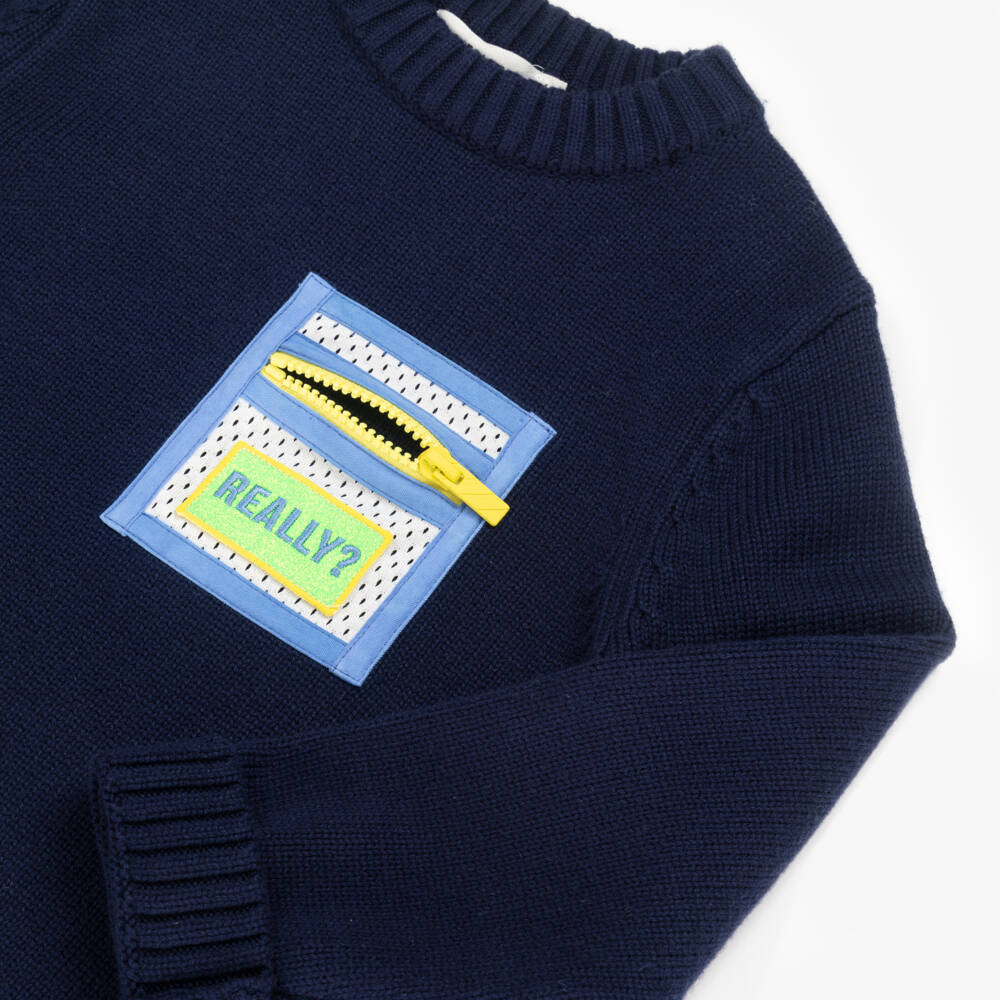 Billieblush-Джемпер синий трикотажный с карманом с молнией для мальчиков | Childrensalon