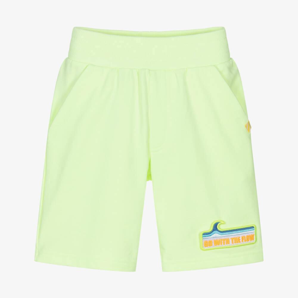 Billieblush-Boys Neon Green Jersey Shorts with Slogan Patch | Childrensalon