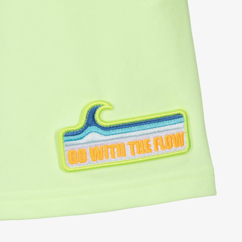 Billieblush-Boys Neon Green Jersey Shorts with Slogan Patch | Childrensalon