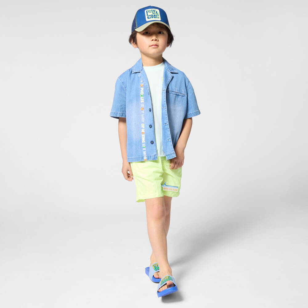 Billieblush-Boys Neon Green Jersey Shorts with Slogan Patch | Childrensalon