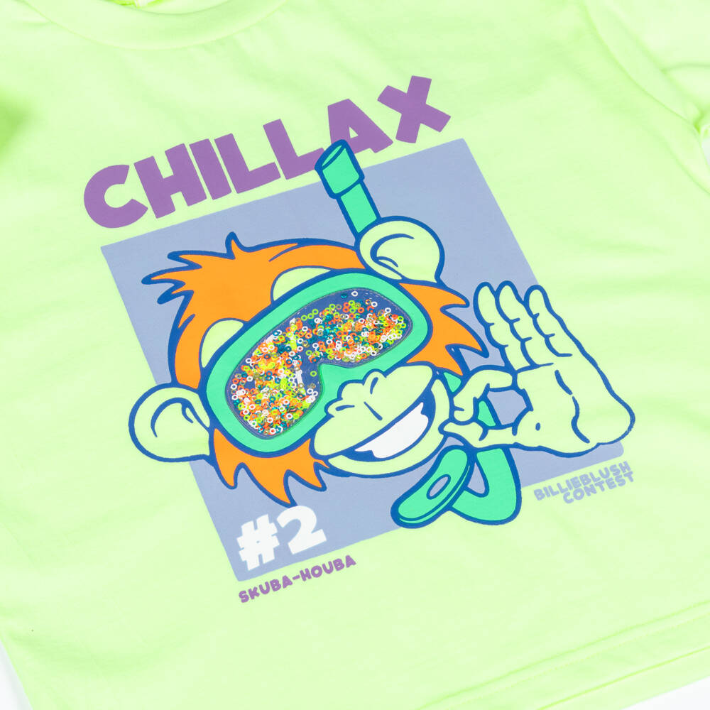 Billieblush-تيشيرت بطبعة قرد لون أصفر نيون للأولاد | Childrensalon