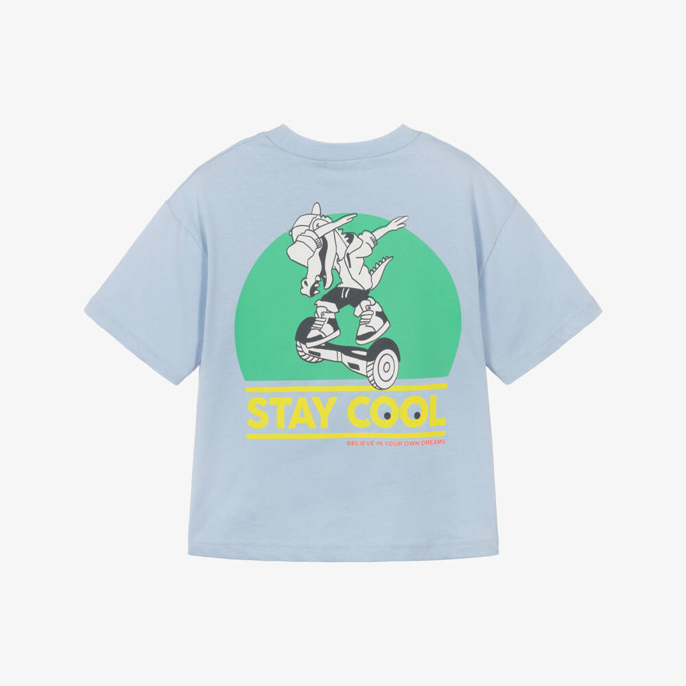 Billieblush-Boys Pale Blue Cotton T-Shirt with Reptile Graphics | Childrensalon