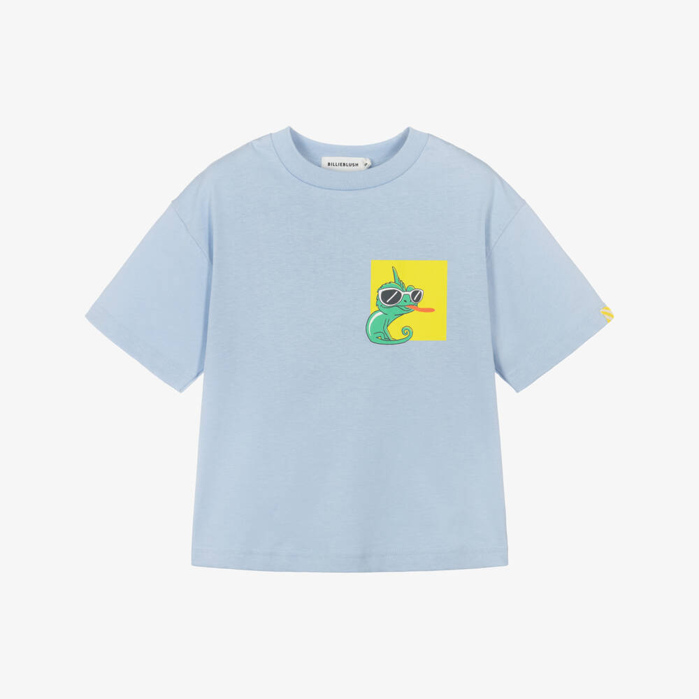 Billieblush-Boys Pale Blue Cotton T-Shirt with Reptile Graphics | Childrensalon