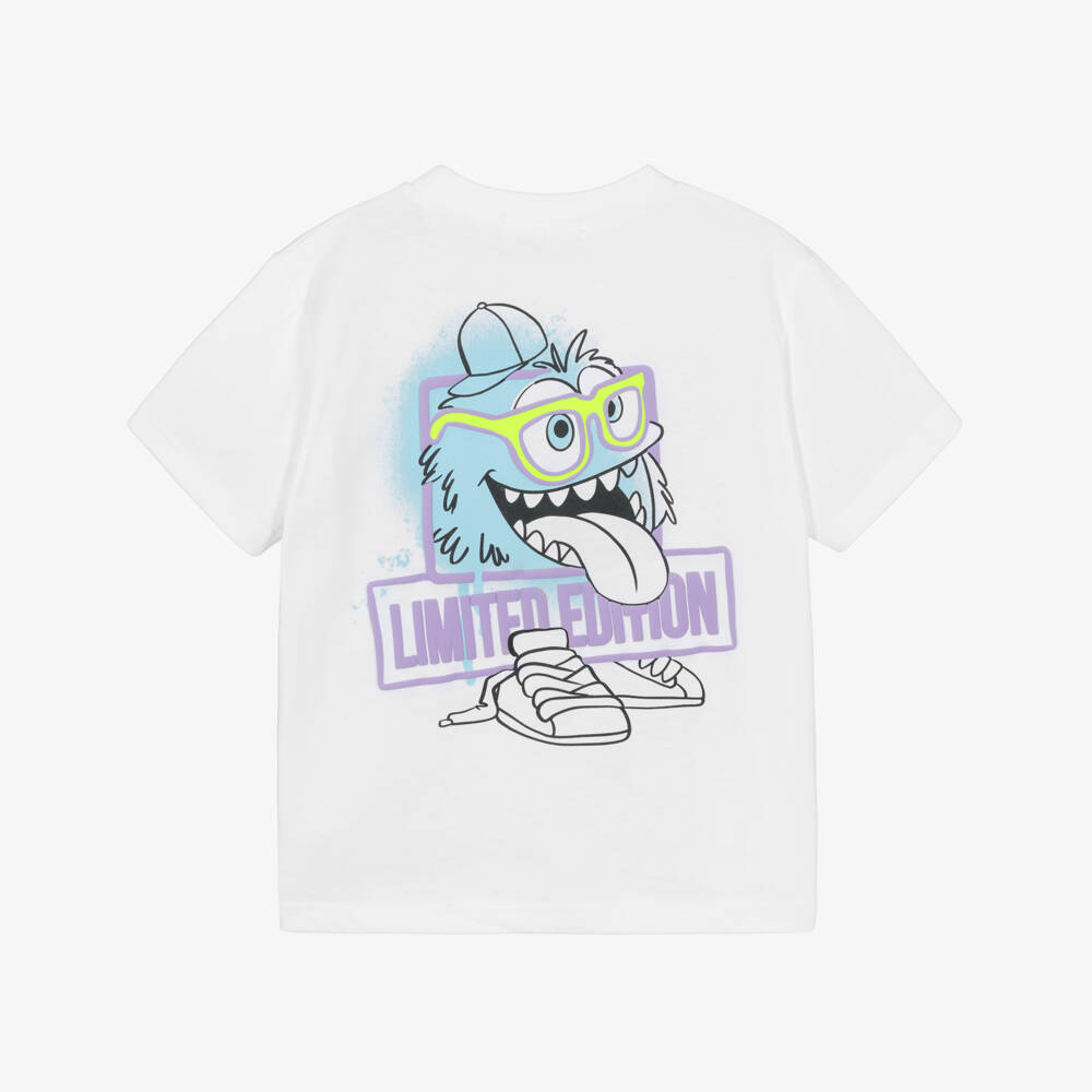 Billieblush-Boys White Cotton Monster Print T-Shirt | Childrensalon