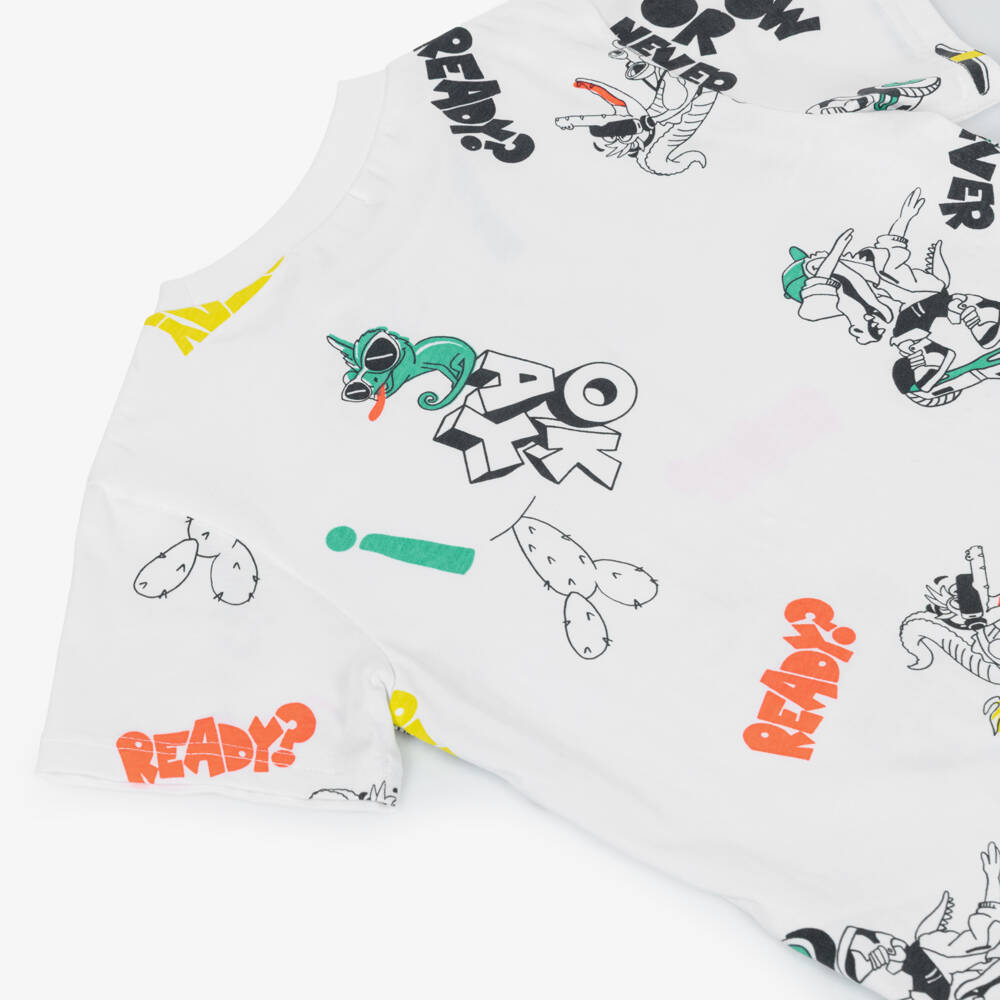 Billieblush-Boys White Cotton T-Shirt with Crocodile Logo Prints | Childrensalon