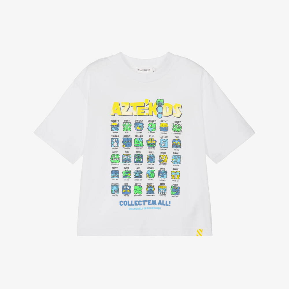 Billieblush-Boys White Cotton T-Shirt with Monster Print | Childrensalon