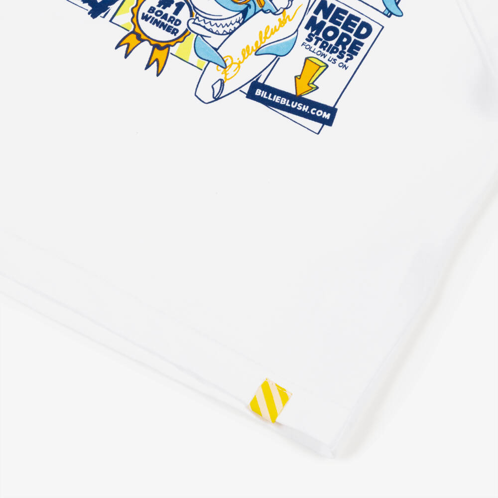 Billieblush-Boys White Cotton T-Shirt with Shark Comic Book Print | Childrensalon