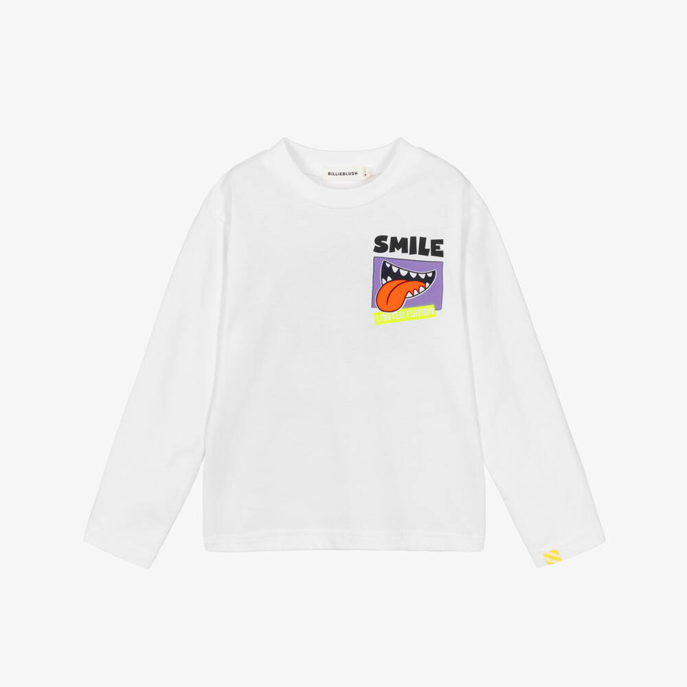Billieblush-Boys White Cotton Top with Monster Graphic  | Childrensalon