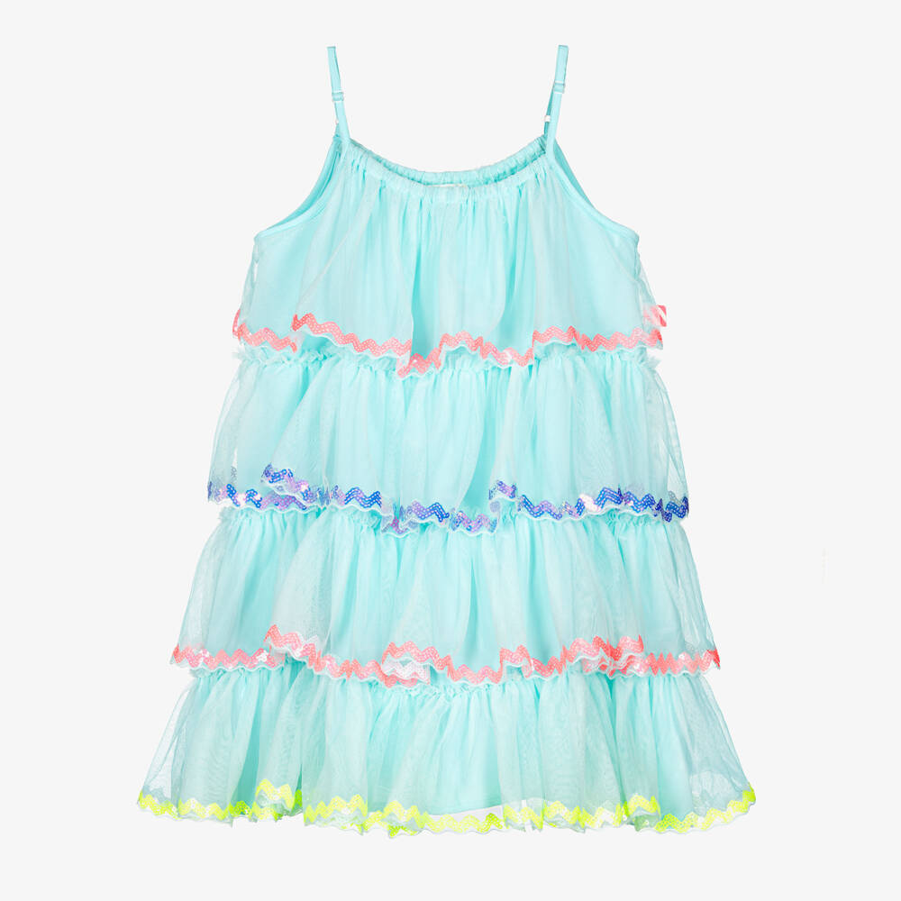 Billieblush-Girls Aqua Blue Dress with Sequinned Tulle Tiers | Childrensalon