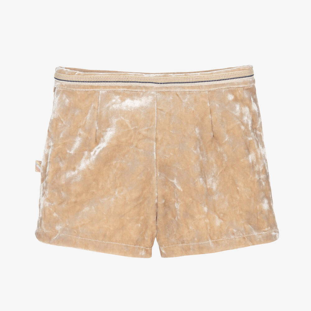 Billieblush-Girls Beige Crushed Velour Shorts | Childrensalon