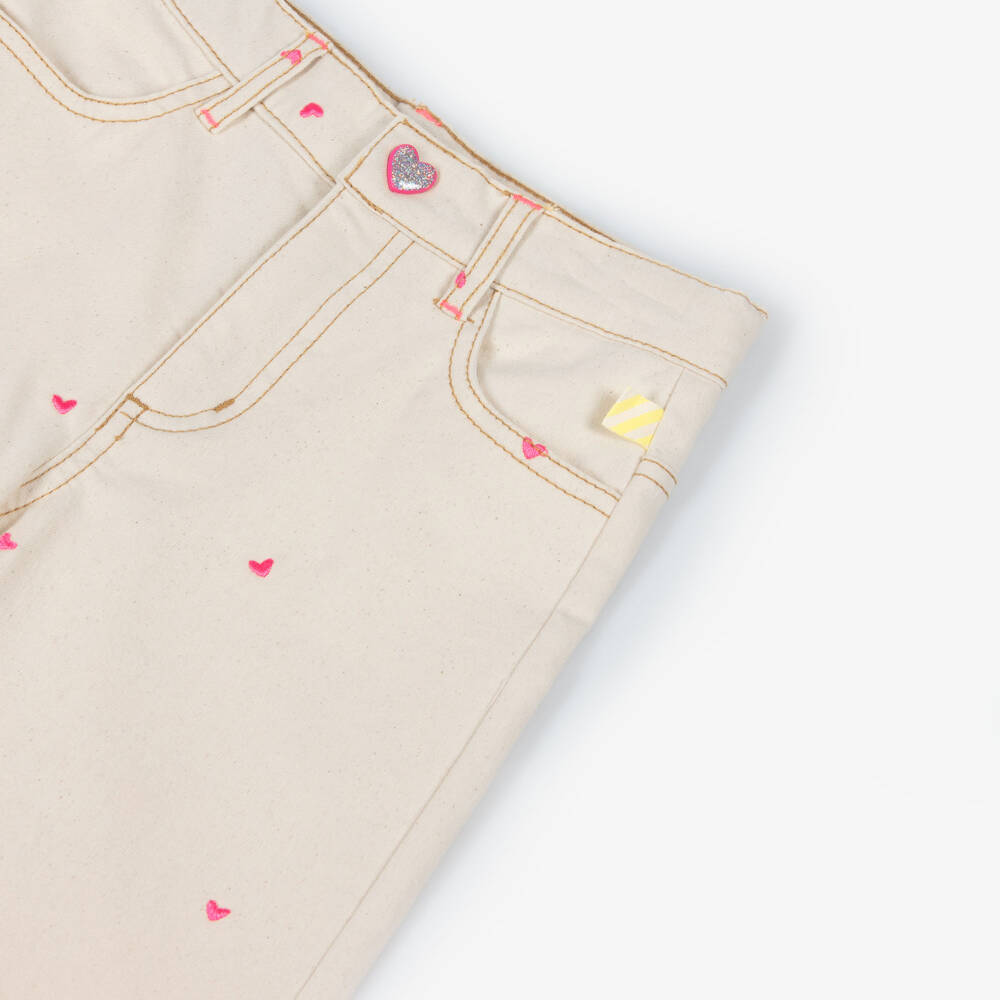Billieblush-Girls Beige Flared Denim Jeans with Embroidered Hearts | Childrensalon