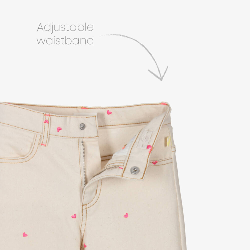 Billieblush-Girls Beige Flared Denim Jeans with Embroidered Hearts | Childrensalon