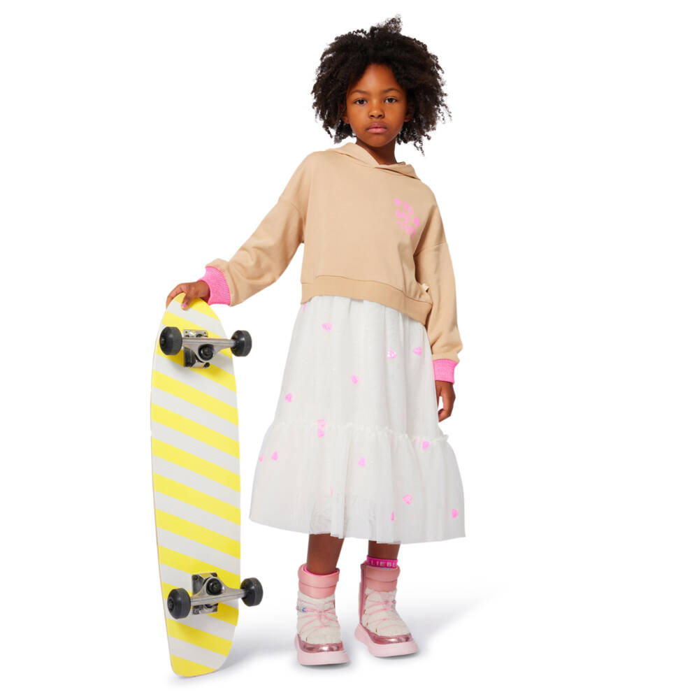 Billieblush-Girls Beige Jersey & White Tulle Dress | Childrensalon