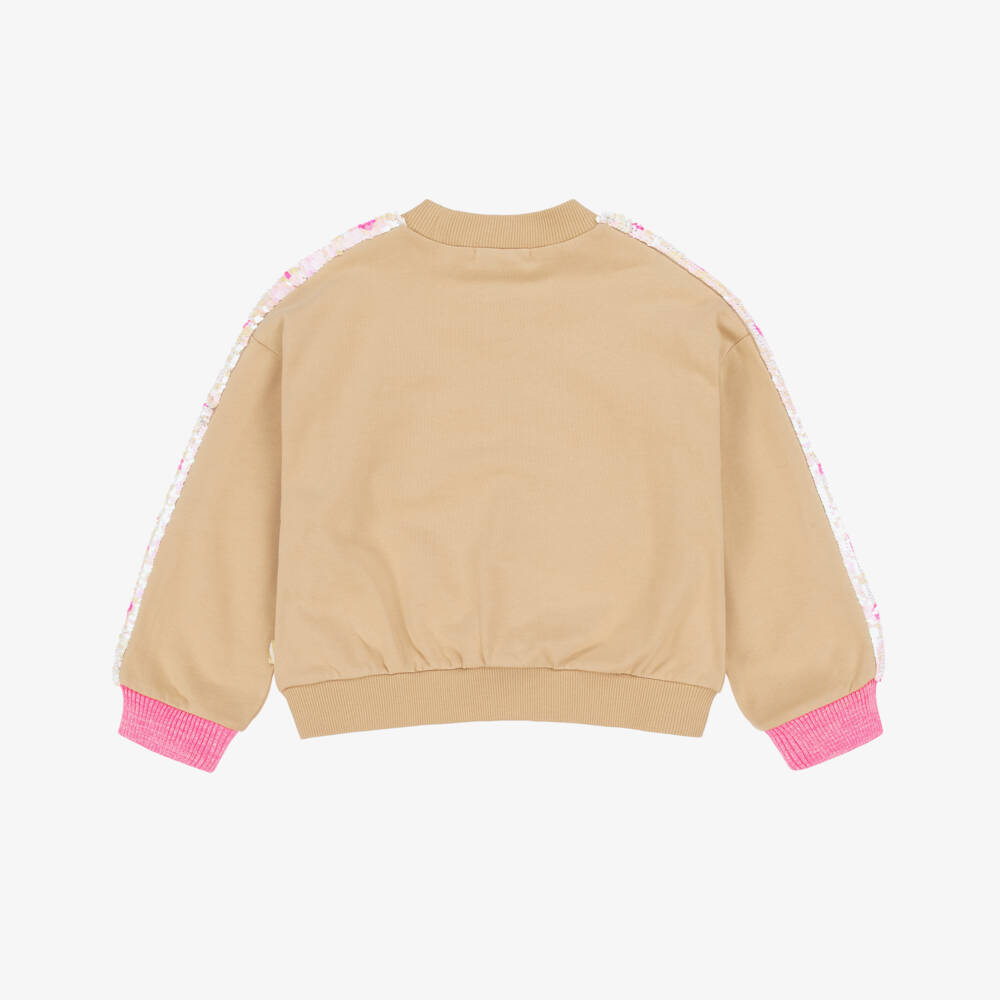 Billieblush-سويتشيرت قطن مزين بالترتر لون بيج وزهري للبنات | Childrensalon