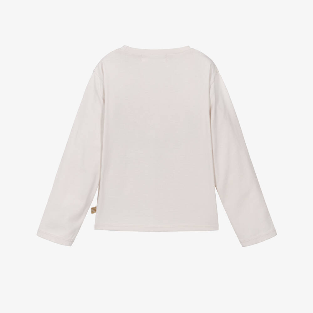 Billieblush-Girls Beige Sparkly Slogan Cotton Top | Childrensalon