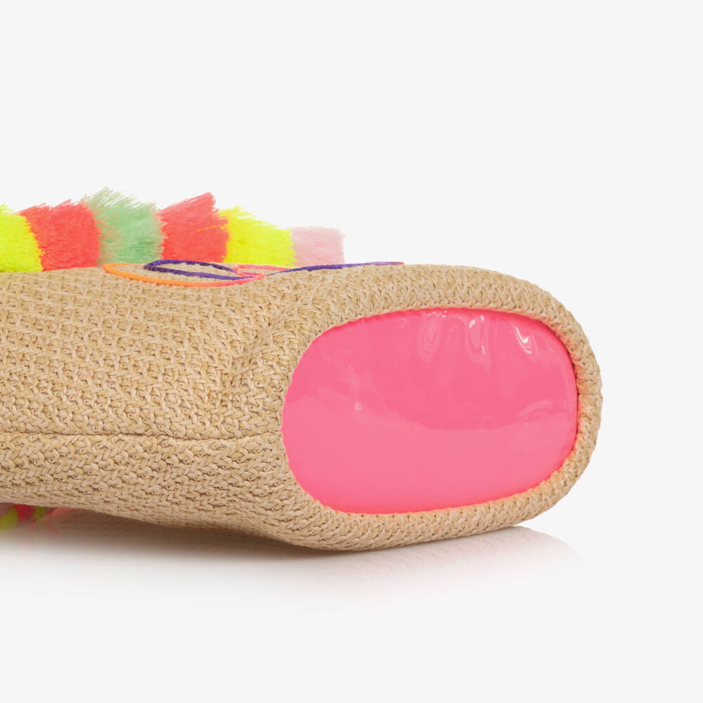 Billieblush-Girls Beige Straw Bag with Multicoloured Tassels (36cm) | Childrensalon