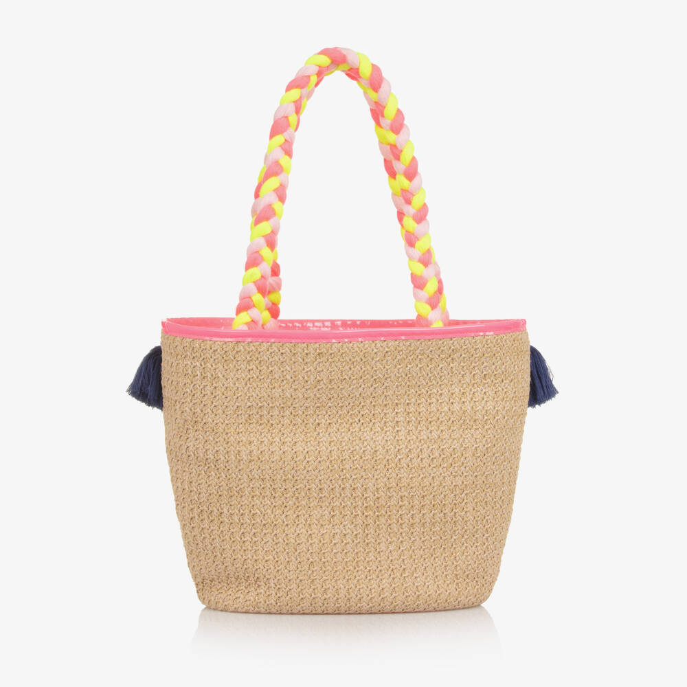 Billieblush-Girls Beige Straw Bag with Multicoloured Tassels (36cm) | Childrensalon