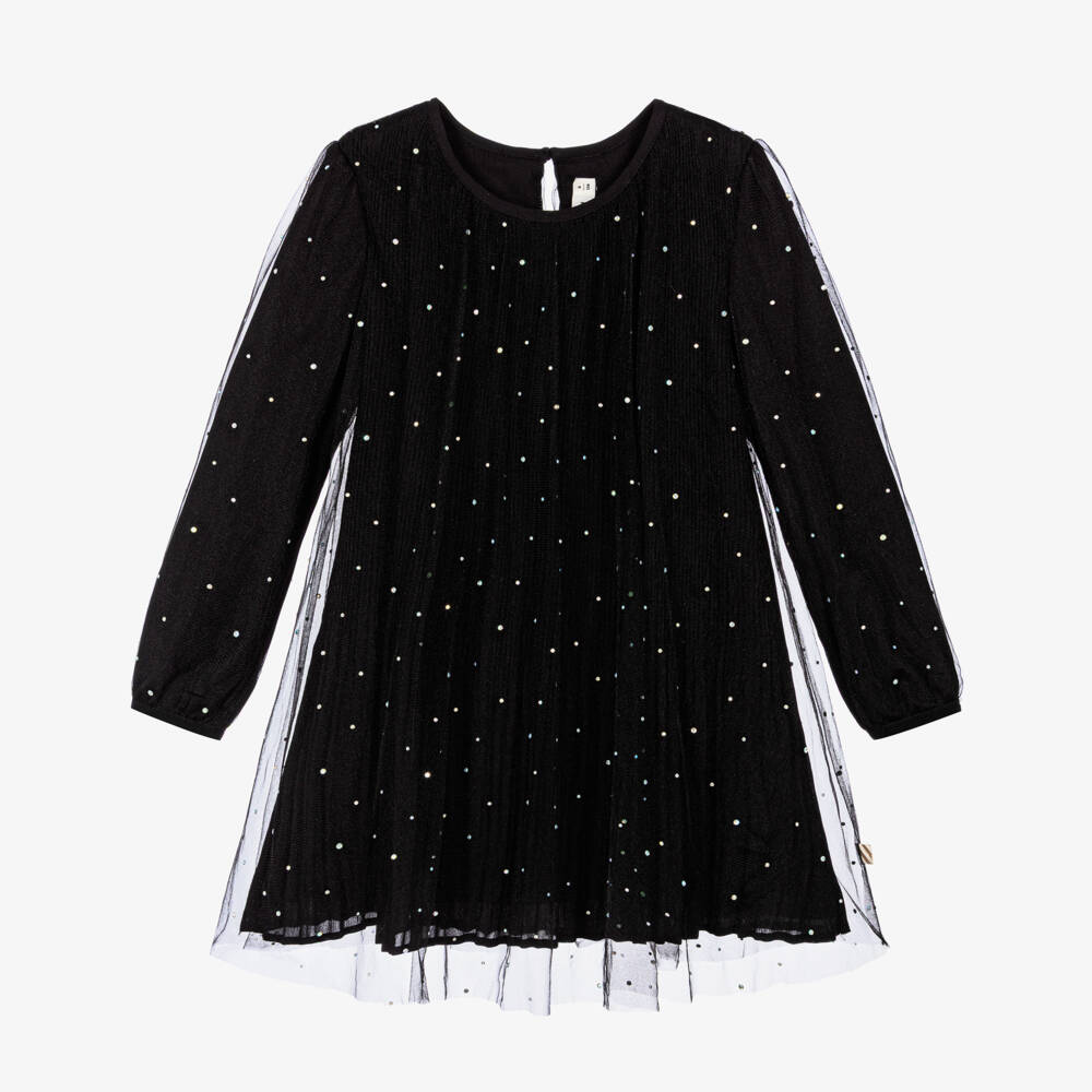 Billieblush-Girls Black Dress with Tulle & Rhinestones | Childrensalon
