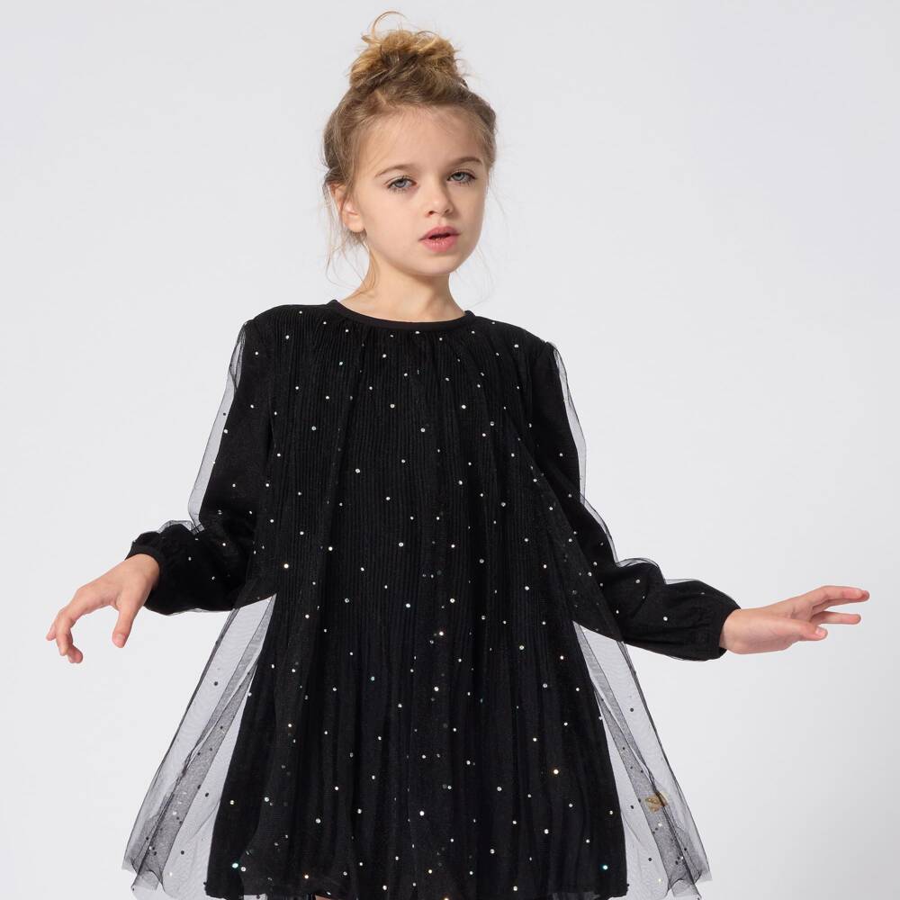 Billieblush-Girls Black Dress with Tulle & Rhinestones | Childrensalon