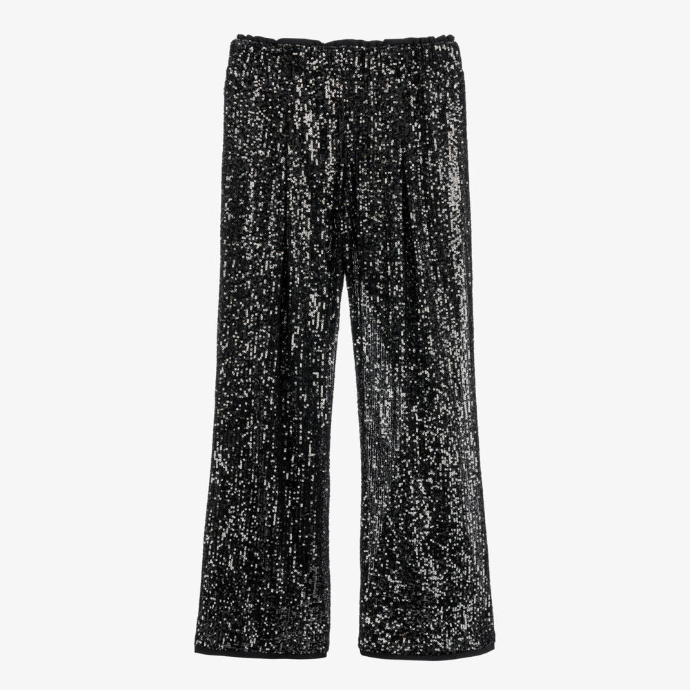 Billieblush-Girls Black Sequinned Wide-Leg Trousers | Childrensalon