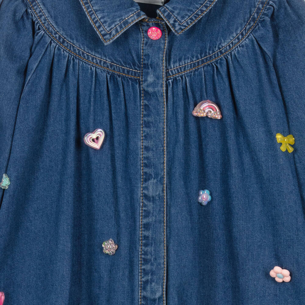 Billieblush-Girls Blue Chambray Dress with Jewel Decorations | Childrensalon