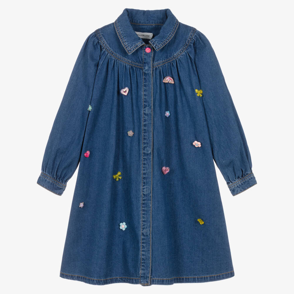 Billieblush-Girls Blue Chambray Dress with Jewel Decorations | Childrensalon