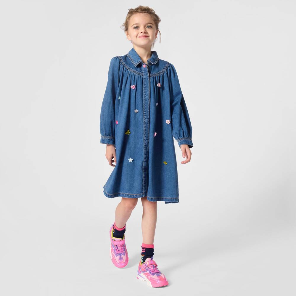 Billieblush-Girls Blue Chambray Dress with Jewel Decorations | Childrensalon