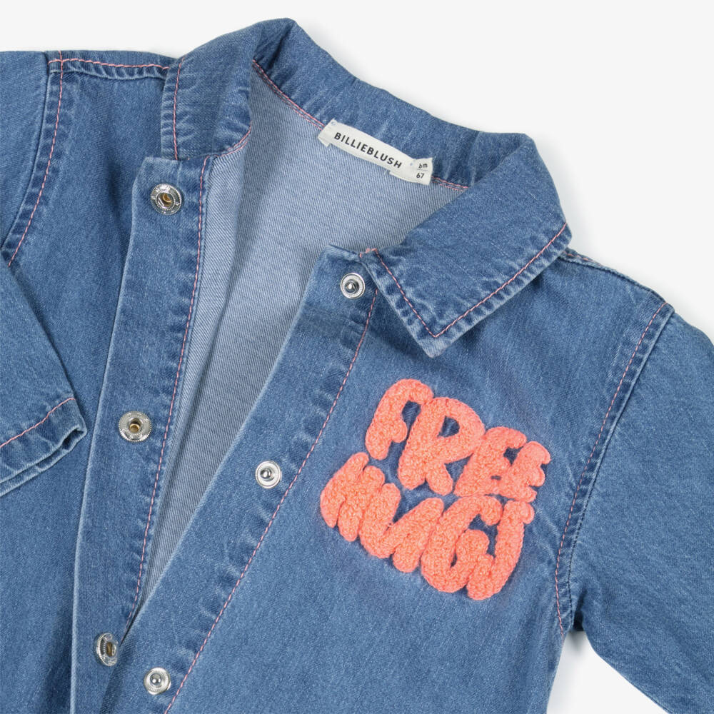 Billieblush-Girls Blue Cotton Chambray Jumpsuit | Childrensalon