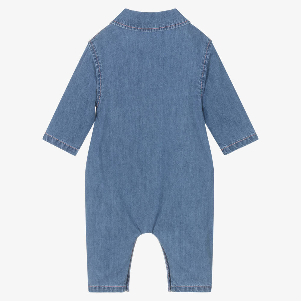 Billieblush-Girls Blue Cotton Chambray Jumpsuit | Childrensalon