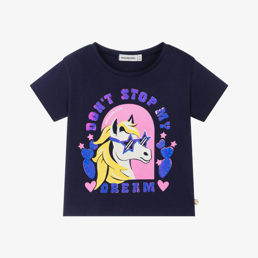Billieblush-Girls Blue Cotton 'Don't Stop My Dream' Pony T-Shirt | Childrensalon