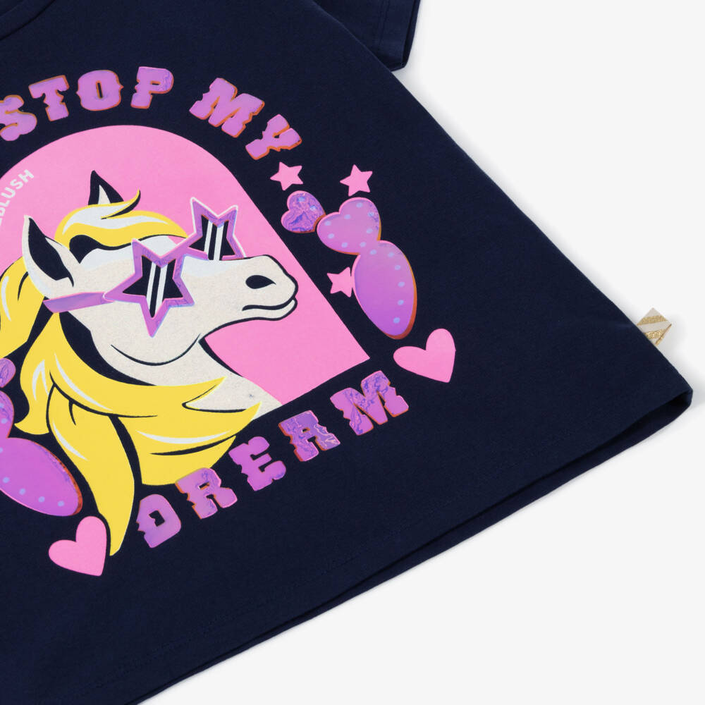 Billieblush-Girls Blue Cotton 'Don't Stop My Dream' Pony T-Shirt | Childrensalon