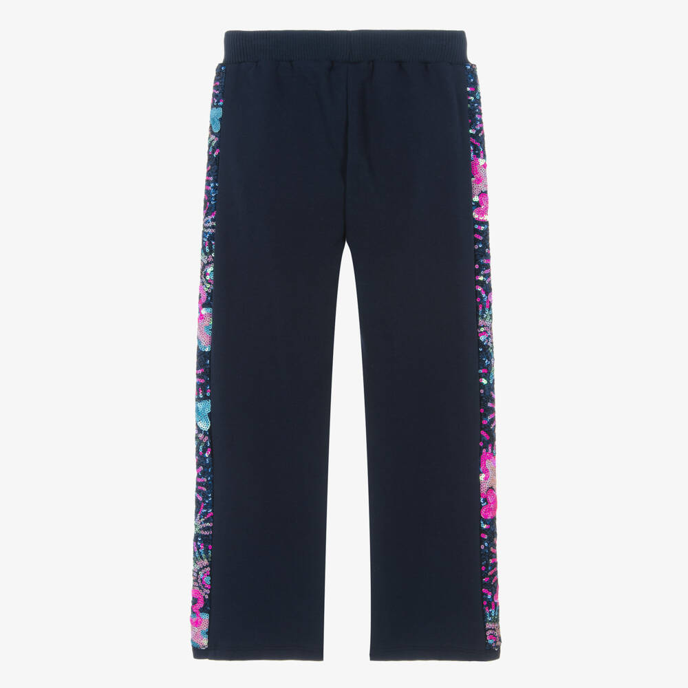 Billieblush-Girls Blue Cotton Sequinned Joggers | Childrensalon