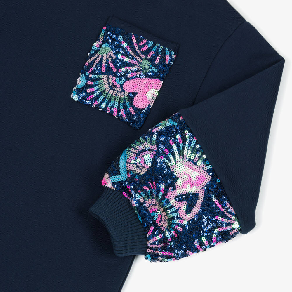 Billieblush-فستان سويتشيرت قطن بترتر لون كحلي للبنات  | Childrensalon