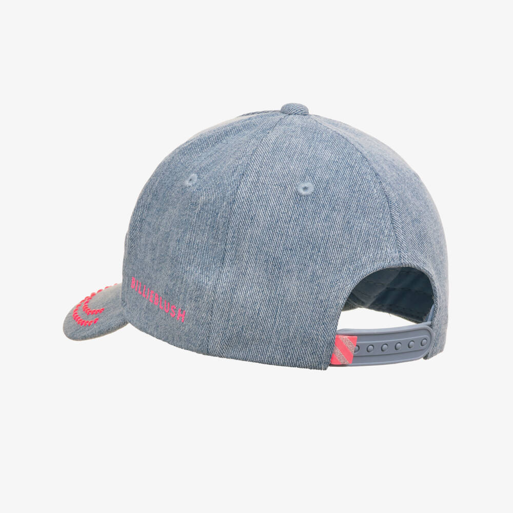 Billieblush-Girls Blue Denim Cap with Bright Pink Studs | Childrensalon