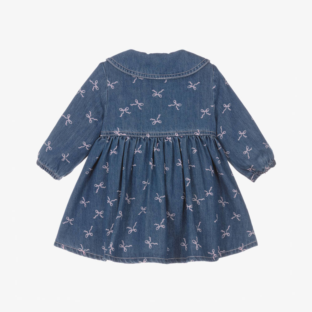 Billieblush-Girls Blue Denim Dress with Pink Bow Prints | Childrensalon