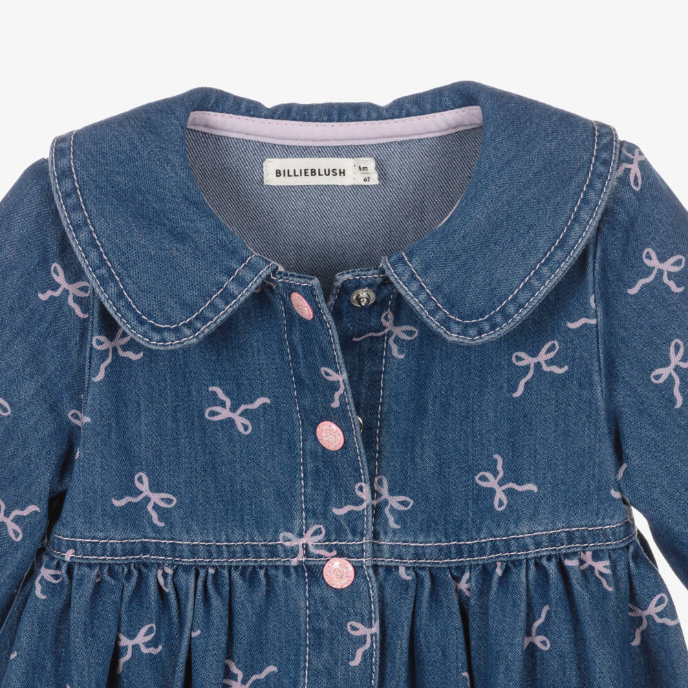 Billieblush-Girls Blue Denim Dress with Pink Bow Prints | Childrensalon