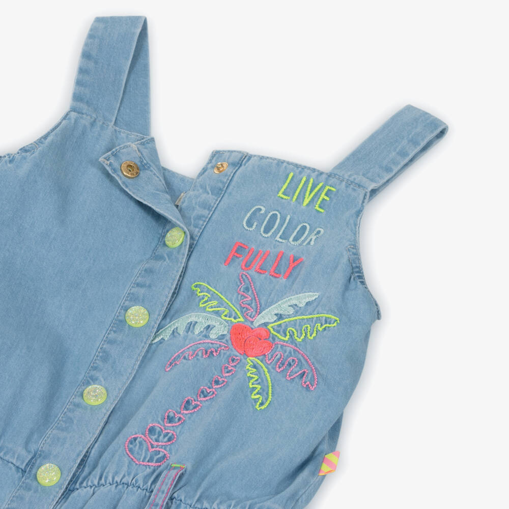 Billieblush-Girls Blue Denim Embroidered Playsuit | Childrensalon
