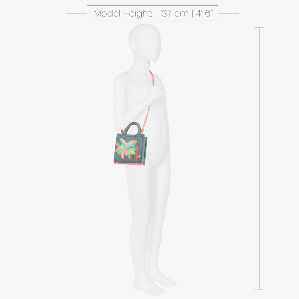 Billieblush-Girls Blue Denim Handbag with Sequinned Flower (15cm) | Childrensalon