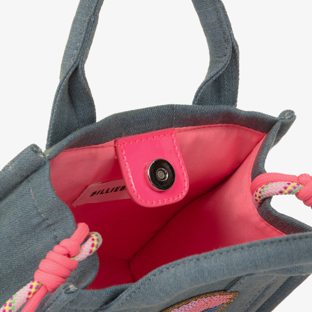 Billieblush-Girls Blue Denim Handbag with Sequinned Flower (15cm) | Childrensalon
