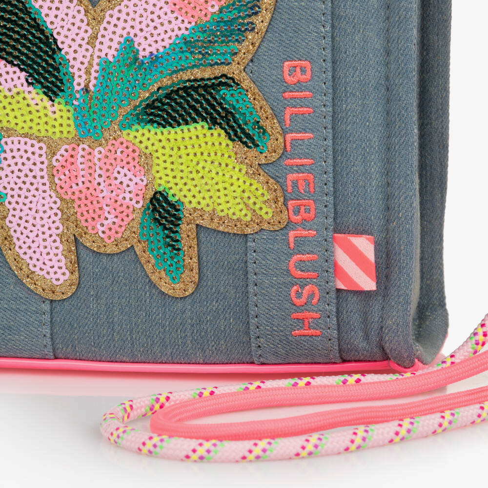 Billieblush-Girls Blue Denim Handbag with Sequinned Flower (15cm) | Childrensalon