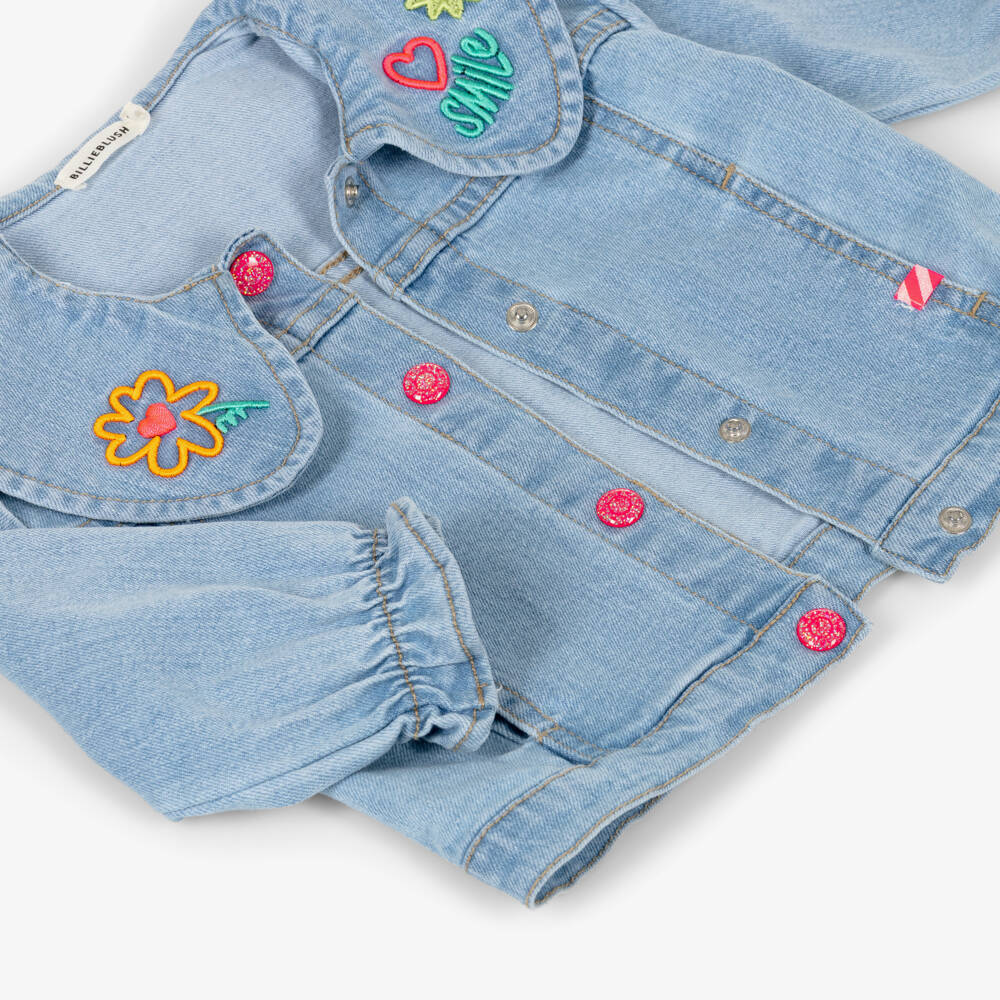 Billieblush-Girls Blue Denim Jacket with Colourful Embroidery | Childrensalon