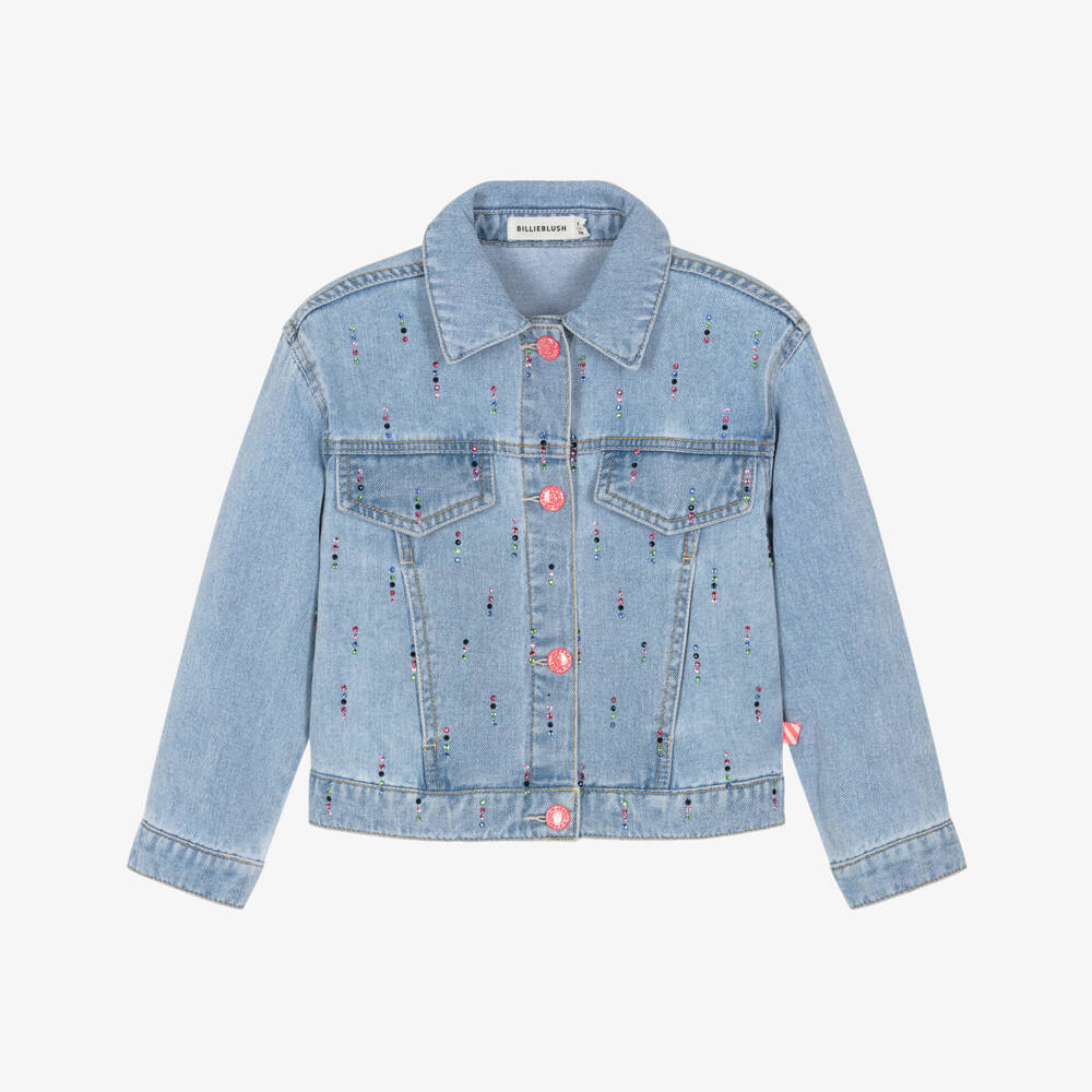 Billieblush-Girls Blue Denim Jacket with Colourful Rhinestones | Childrensalon