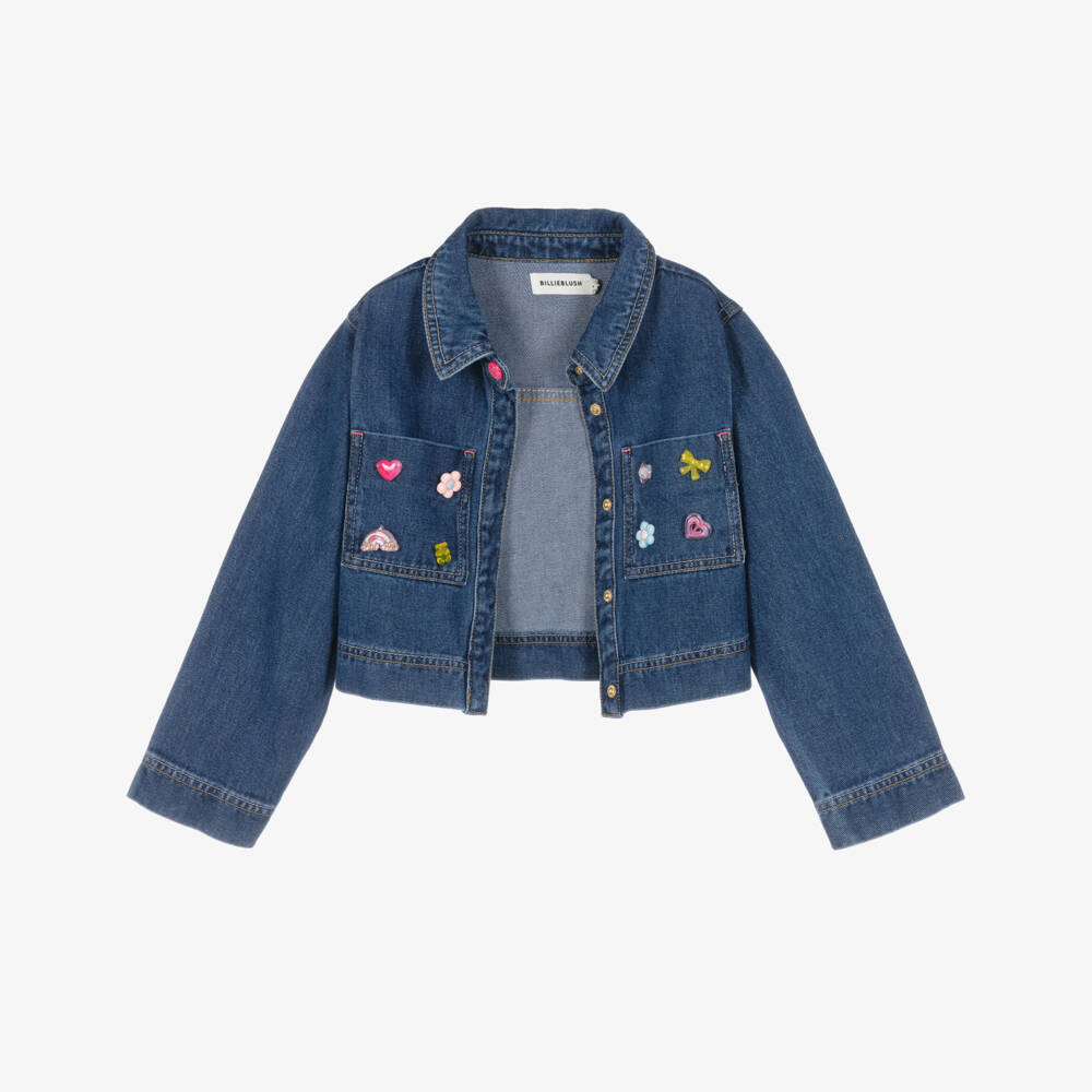 Billieblush-Girls Blue Denim Jacket with Jewel Decorations | Childrensalon