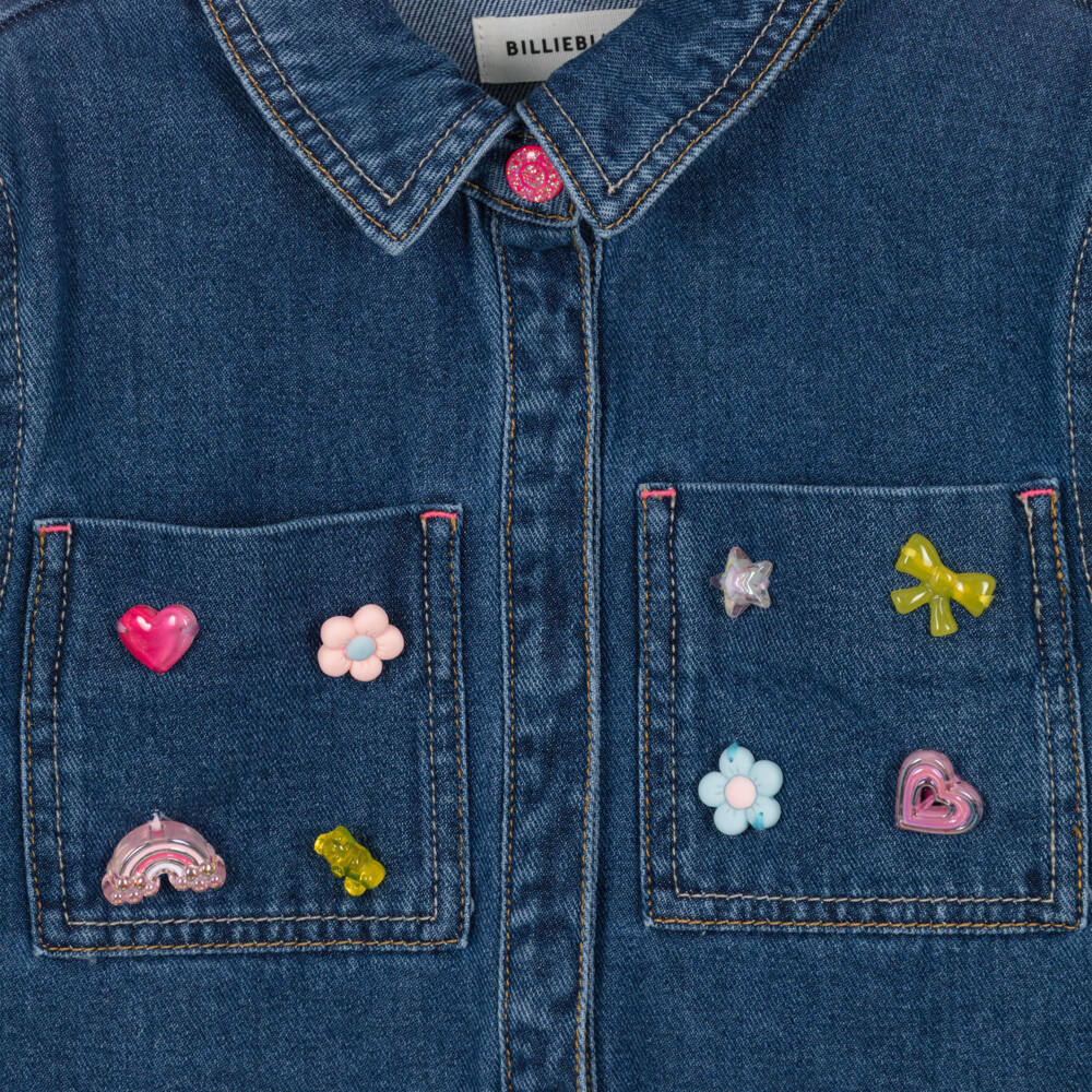 Billieblush-Girls Blue Denim Jacket with Jewel Decorations | Childrensalon