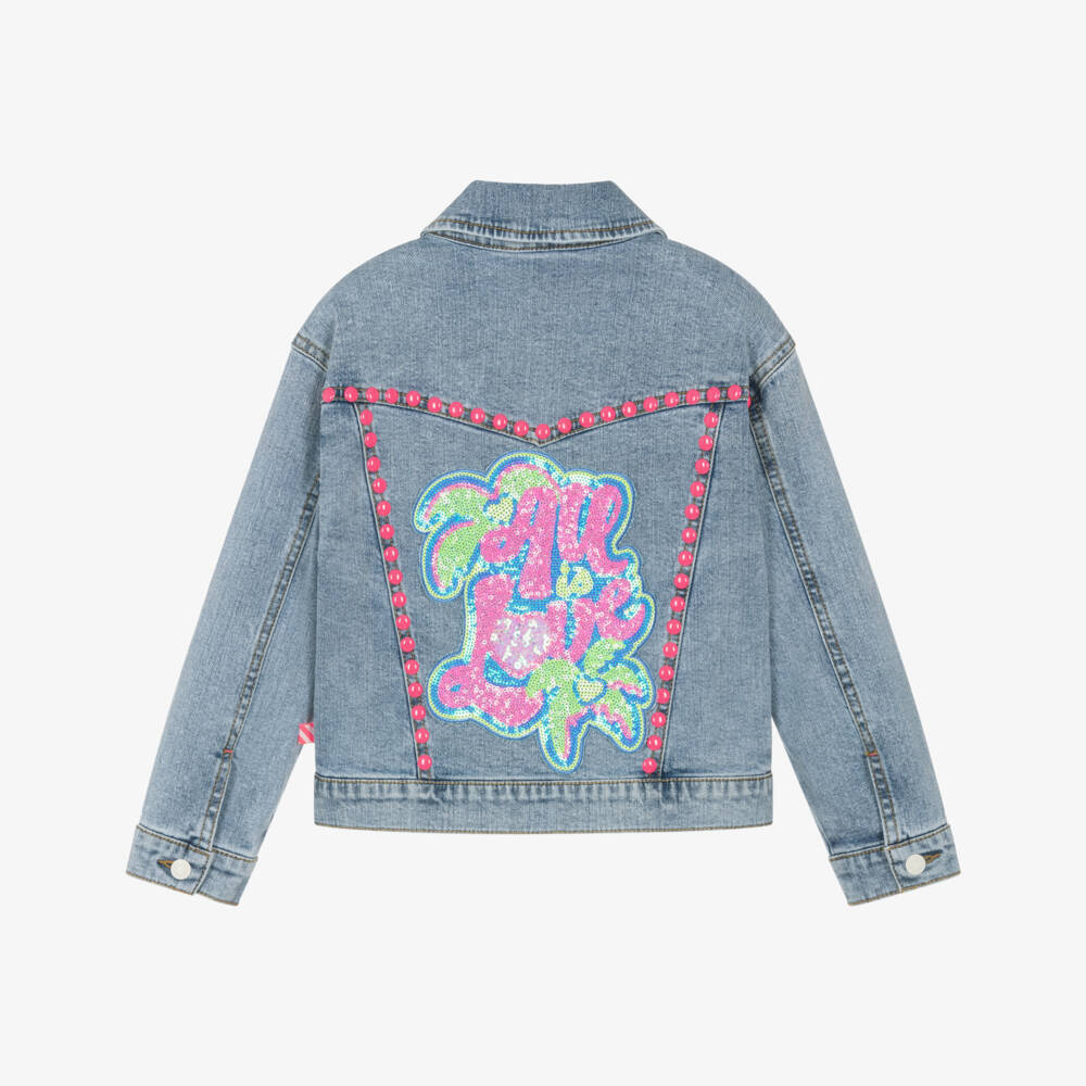Billieblush-Girls Blue Denim Jacket with Sequinned Love Motif | Childrensalon