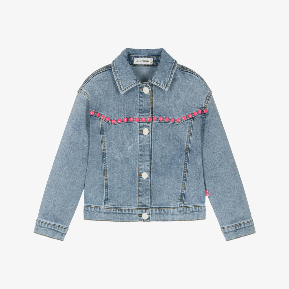 Billieblush-Girls Blue Denim Jacket with Sequinned Love Motif | Childrensalon